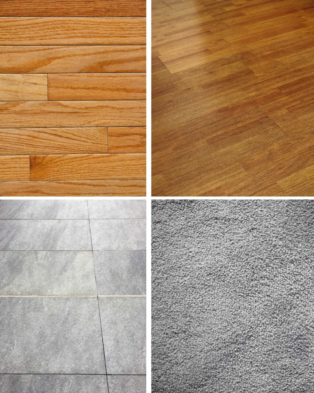Collage of hardwood, vinyl, tile and carpet flooring options from Floors To You OKC