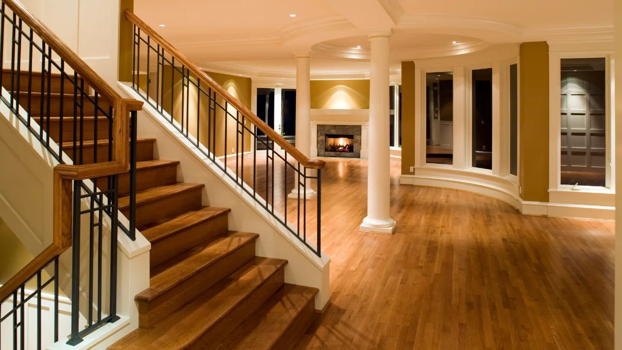 Engineered wood staircase and living area install in OKC