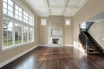 Wide-plank engineered wood flooring installed in an Oklahoma City living room